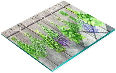 Decoratieve glazen snij- en serveerplank met kruidenkoord 60x52 cm