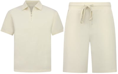 Zomerset Heren - Ribbed Oversized Polo Shirt en Korte Broek - Combisets - Co ord Set - F-5827 - Beige
