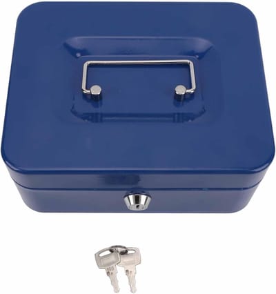 Afsluitbare spaarpot - Metalen spaarpot - Veilig geld bewaren - Dubbellaags ontwerp - 21x17x10 cm - Blauw