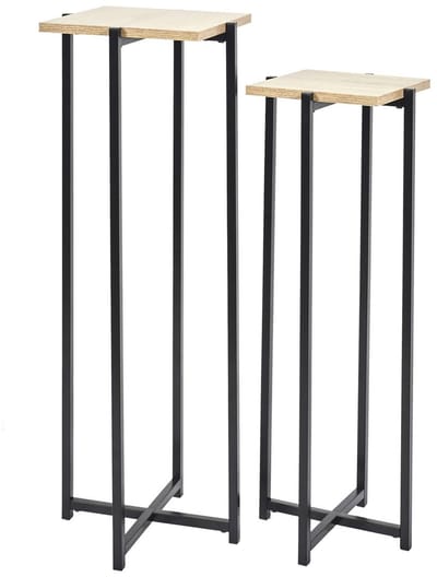 Home Deco Factory Bijzettafel - 2x stuks - zwart - hout/metaal - H82/H72 cm