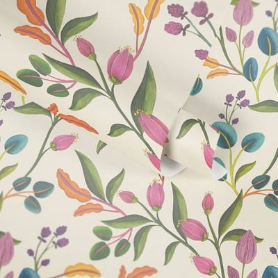 VINTAGE BEHANG | Bloemen & Bladeren - Meerkleurig Creme Groen Lila Blauw - A.S. Création Anna D'Andrea