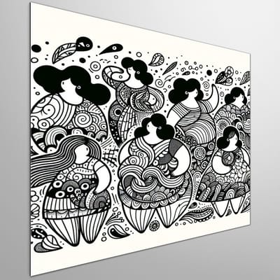 Doodle dikke dames schilderij | Voluptueuze Vrouwen: Het Meesterwerk van Doodles en Dikke Dames | Kunst - 20x20 centimeter op Dibond | Foto op Dibond