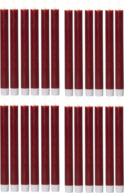 LED-kaarsen 24 stuks REAL WAX Rood - met timerfunctie 6 uur - 24 cm hoogte voor kaarsen 2,2 cm diameter 2 AAA-batterijen vereist LED-kaarsen set van 4 rood (zes keer) bewegend vlamlicht