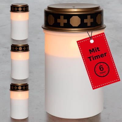 Novaliv LED graflamp zonder batterij en timer 6/18 wit 4x permanente brander LED flikkereffect incl. batterijen grafkaarsen begraafplaatskaars gedenkkaars graflantaarn eeuwig licht rouwkaars LED-kaarsen