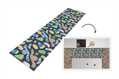 Keukenloper - Loper keuken - Sjaal - Handschoenen - Muts - Regenboog - Winter - Patronen - 200x50 cm - Keukenloper vinyl