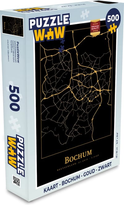 Puzzel Kaart - Bochum - Goud - Zwart - Legpuzzel - Puzzel 500 stukjes