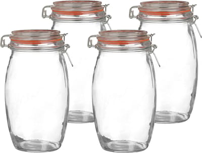 Urban Living Weckpot/inmaakpot - 4x - 1.3L - glas - met beugelsluiting - D13 x H22 cm
