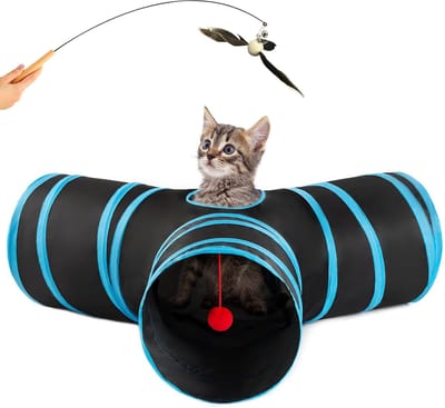 DOWO Kattentunnel - Kattenspeelgoed - Kattenspeeltjes - Katten Speelgoed - Interactief Kattenspeelgoed - 3 Gangen - Blauw