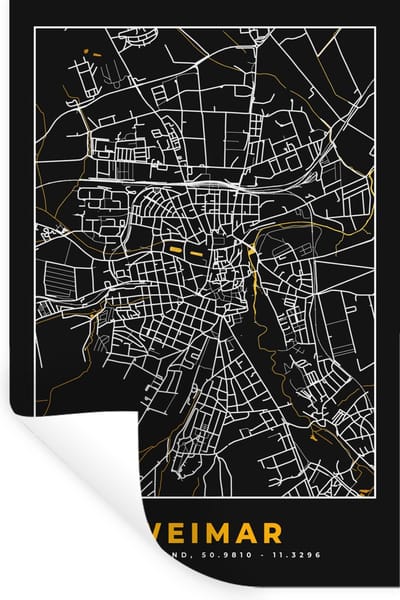 Muurstickers - Sticker Folie - Weimar – Stadskaart – Gold – Plattegrond – Stadskaart – Kaart - Duitsland - 20x30 cm - Plakfolie - Muurstickers Kinderkamer - Zelfklevend Behang - Zelfklevend behangpapier - Stickerfolie