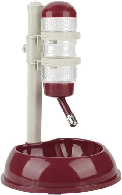 Automatische hondenvoederbak met waterdispenser en verstelbare drinkfles voor huisdieren, 23 x 23.5 x 36 cm, geschikt voor honden en katten, bruin