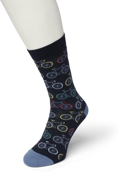 Bonnie Doon Dames Sokken met Fiets Print maat 36/42 Donker Blauw - Thema Sokken - Fietsen - Cadeau Sokken - Word je Happy en vrolijk van - Zacht Katoen met Gladde Teennaad - Comfortabel - Perfect Cadeau - Black Iris - BT991103.134