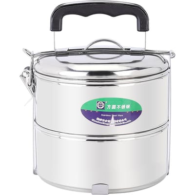 Boîte à déjeuner multicouche épaisse en acier inoxydable, récipient alimentaire pour la maison, le bureau, le pique-nique, l'école, 2 couches 2 Tier white