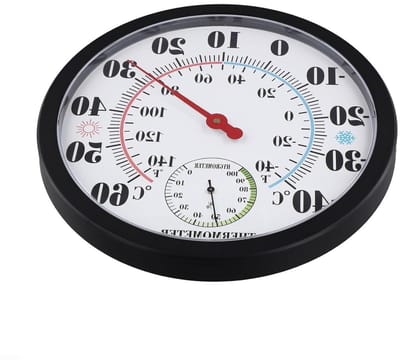 Buiten Thermometer Hygrometer - Weerstation Tuin - Weer Aflezen - Grote Duidelijke Wijzerplaat - 25.5 cm - Wit Zwart