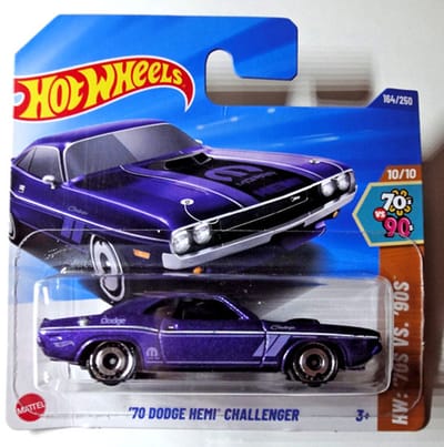 HOT WHEELS '70 DODGE HEMI CHALLENGER 164/250 PURPER 1:64 HW '70S VS.'90S SHORT CARD 2025