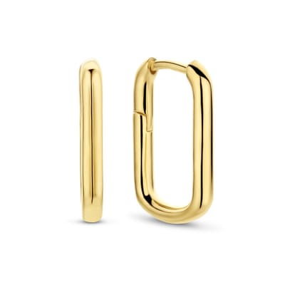 New Bling 9NB-0664 - Zilveren Oorringen - Dames - Glad - Rechthoek - 17,3 x 11,5 mm - 2,5 mm Dikte - Scharnier - Zilver - Gold Plated (Verguld/Goud op Zilver)