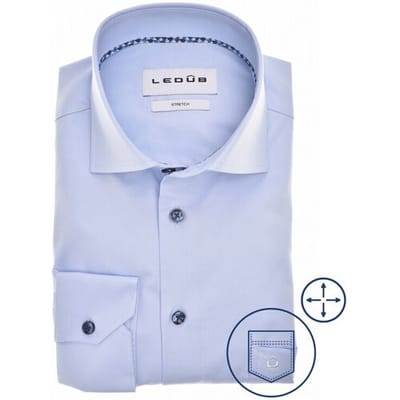 Ledûb Overhemd Uni Color Cotton Stretch Licht Blauw / male