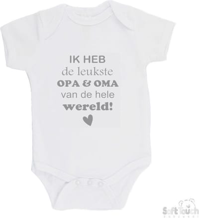 100% katoenen Romper "Ik heb de leukste opa & oma van de hele wereld" Unisex Katoen Wit/grijs Maat 62/68