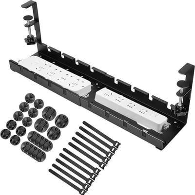 Onder Bureau Kabelmanagement - Rekbaar Metalen Draad Kabelgoot - No-Drill Kabelbeheer voor Kabels en Power Strips