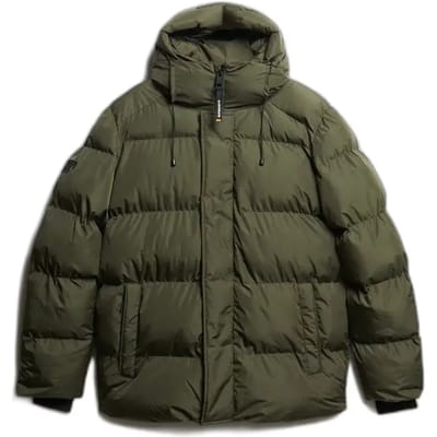 Superdry - Middellange Sport Pufferjas met Capuchon - Heren - Gewatteerde jassen