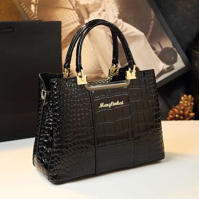 Echt Leer Dames Handtas 2023 Nieuwe Mode Merk Krokodillenpatroon Dames Draagbare Tote Tas Schouder Crossbody Tassen Voor Vrouwen zwart