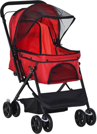 Merax Hondenbuggy Rood Opvouwbare Buggy voor Kleine Honden en Katten tot 10 kg met Remmen en Opslagvak 76x52x95 cm