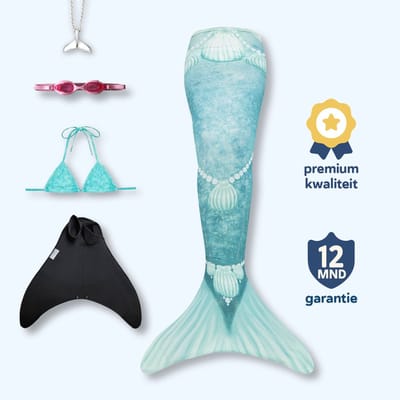 Shelly zeemeerminstaart maat 134-140 met bikini - monovin met voetvakken - zwembril en ketting