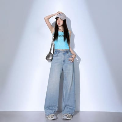 Jeans à jambe large Femme Printemps Taille haute Jeans à jambe large Jeans Femme Jeans lâches Droits Pantalons à jambe large Femme 2XL white