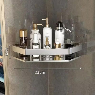 Étagère d'angle de salle de bain sans perforation Étagères de rangement de douche murale Support en aluminium Organisateur de cuisine de salle de bain Accessoire black