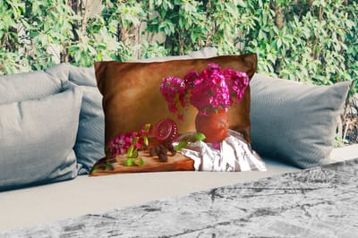 Buitenkussens - Rustiek - Bloemen - Roze - Vaas - Stilleven - 60x40 cm - Weerbestendig