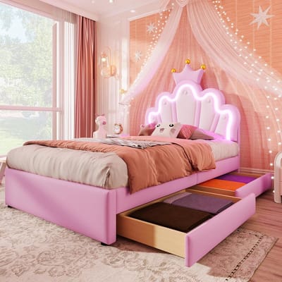 Gestoffeerd Kinderbed 90x200 cm met Verstelbaar Hoofdeinde en Sfeerlicht