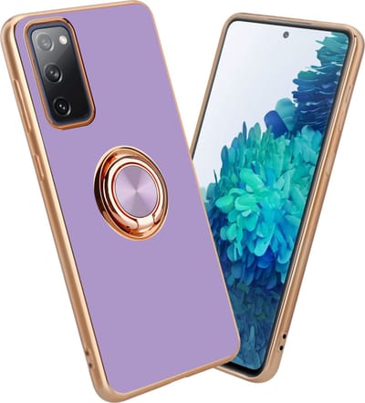 Cadorabo Hoesje geschikt voor Samsung Galaxy S20 FE in Glossy Licht Paars - Goud met ring - Beschermhoes van flexibel TPU-silicone Case Cover met camerabescherming en magnetische autohouder