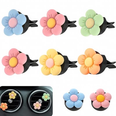 Dailygoods - 6 stuks autodiffuser, meerkleurig, kleurrijke geurstekker, madeliefjes, bloemen, auto-decoratie, accessoires voor auto, woonkamer, kantoor