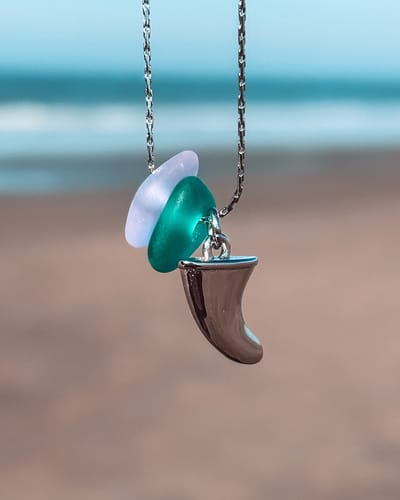 Laguna Treasures - Zeeglas - ketting - vin - zilver - long box ketting - Halsketting - Sieraden - Surf