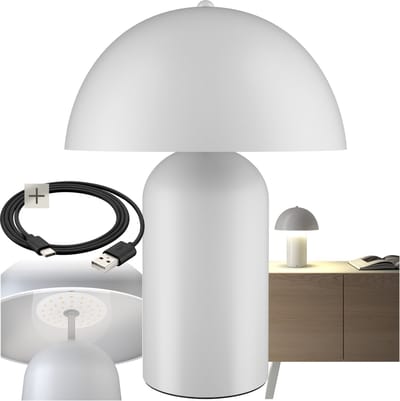 tectake® Retro Tafellamp - Paddenstoeldesign - Vintage Lamp - Warm Wit Licht - Touch Schakelaar - Draadloos - Dimbaar - 5W - Oplaadbaar - Draadloos - Hoogte 34 cm - Wit