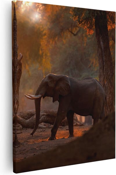 Artaza Canvas Schilderij Olifant Afrika - 40x50 cm - Wanddecoratie Woonkamer - Muurdecoratie Dieren - Kamer Accessoires
