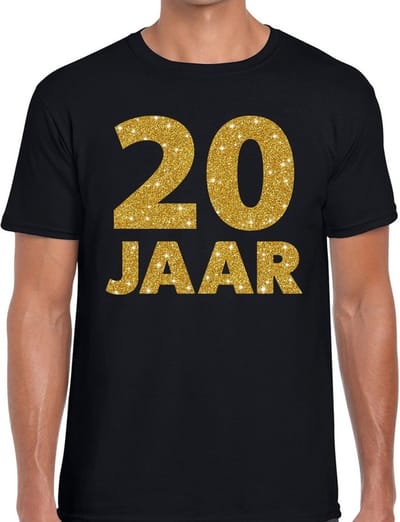 20 jaar goud glitter verjaardag t-shirt zwart heren - verjaardag / jubileum shirts S