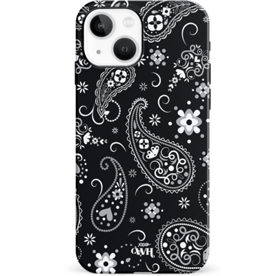 xoxo Wildhearts Paisley Dawn Black - Double Layer - Zwart hoesje geschikt voor iPhone 13 hoesje - Hartjes patroon case bloemen - Siliconen en TPU hoesje geschikt voor de iPhone 13 - zwart
