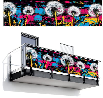 Balkonscherm 300x80 cm - Balkonposter Street Art - Kleurrijk - Muur - Balkon scherm decoratie - Balkonschermen - Balkondoek zonnescherm
