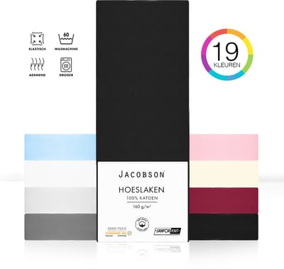 Jacobson PREMIUM - Jersey Hoeslaken - 90x200cm - 100% Katoen - tot 25cm matrasdikte - Zwart