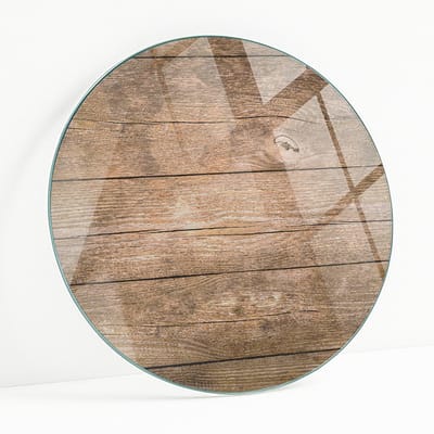 Wallfluent - Houten Plankstructuur Gehard Glas - 50 cm - Bruin Glazen Tafelblad - Rond Tafelblad Glas - Glasplaat Tafel - Glazen Tafelblad Geschikt voor de Keukentafel