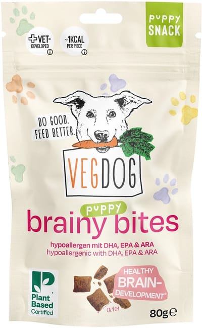 VEGDOG Brainy Bites – Puppy Training Treats met DHA, EPA & ARA – Hypoallergene Trainingssnacks – Minder dan 1 kcal per stuk