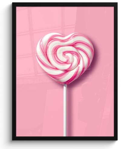 Poster in lijst - Fotolijst 50x70 cm - Posters - Snoep - Lolly - Hart- Roze - Posterlijst zwart - Decoratie - Wanddecoratie woonkamer - Muurdecoratie slaapkamer
