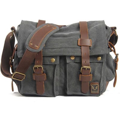 Euro-Amerikaanse Vintage Canvas Crazy Horse Leer Grote Capaciteit Messenger Bag Meerdere Zakken Waterdicht Heren Casual Schoudertas donkergrijze kleur
