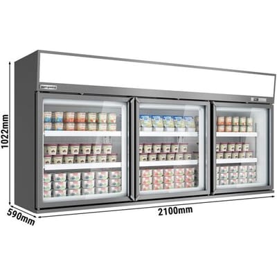 GGM Gastro Supermarkt-Wandtiefkühlregal - 2100mm - 346 Liter - mit 3 Türen & 2 Ablagen - Grau