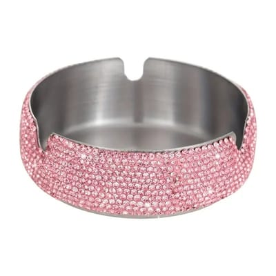 Asbak, met diamanten bezette roestvrijstalen kantoorasbak, minimalistische luxe creatieve asbak，roze