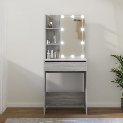 Make-uptafel met led - Kaptafel met spiegel - Schoonheid verzorgen - Grote opbergruimte - 60 x 40 x 140 cm