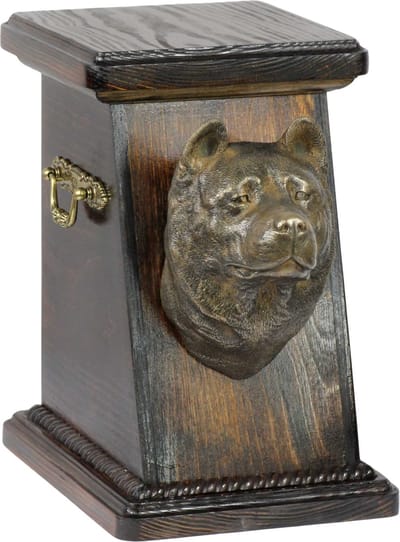 Elegante urn voor Akita-hond, met beeldje ter nagedachtenis