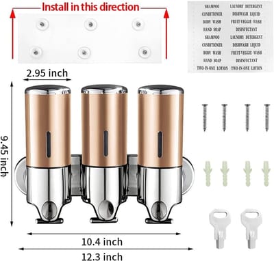 VHV Zeepdispenser - Verdrievoudigen- Wandmontage - Zeepdispenser - Zeeppompje Hangend - RVS geborsteld - Badkamer - Toilet - Douche - Schuim - Goud