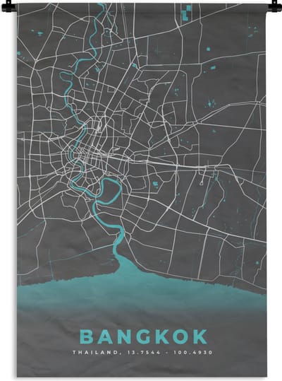 Wandkleed - Wanddoek - Bangkok - Blauw - Kaart - Plattegrond - Stadskaart - 120x180 cm - Wandtapijt