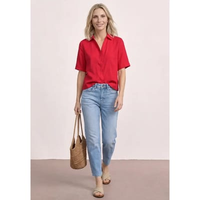 Overhemdblouse met korte mouwen in effen kleur